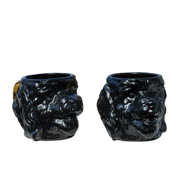 Set Of Two Black and Gold 3D Dog‎ Face Shaped Stoneware Coffee Mug 14oz - Picture 7 of 13